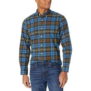 $69 Tommy Hilfiger Long Sleeve Flex Button-Down Logo Shirt Plaid Classic Fit